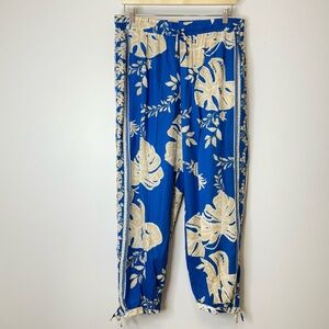 Rachel Zoe Blue Tan Palm Pattern Linen Blend Pant Women's Size Large NWT